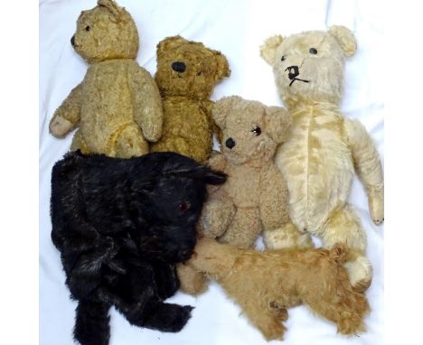 Chad Valley and 3 other teddy bears, a Terrier nightdress case, and a straw-filled Terrier 