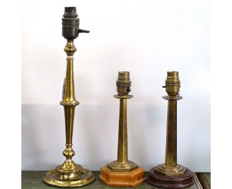 2 brass Pullman lamps, and another brass lamp, height 37cm overall 