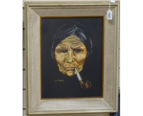 E M Sykes, coloured pastels, Native Canadian, signed, 16" x 12", framed 