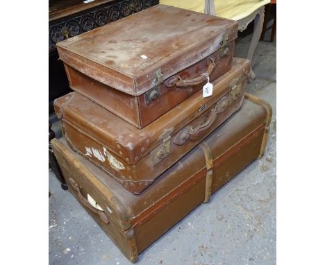 2 Vintage suitcases, and a trunk 
