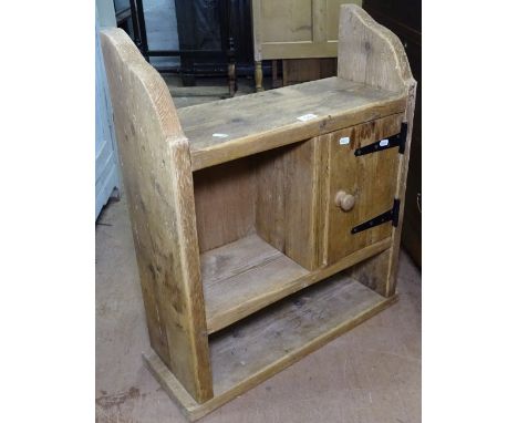 A pine hanging cabinet with open shelf and cupboard, W60cm 