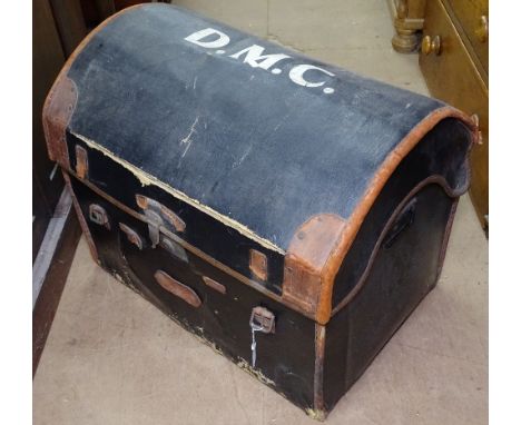 A Victorian leather-bound dome-top travelling trunk, W69cm 