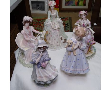 2 Royal Worcester children, and 3 Worcester ladies, tallest 24.5cm 