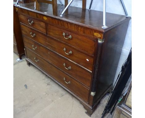 An 18th century mahogany Lancastrian chest, with 2 short and 3 long drawers, with shell marquetry decoration, fluted canted c