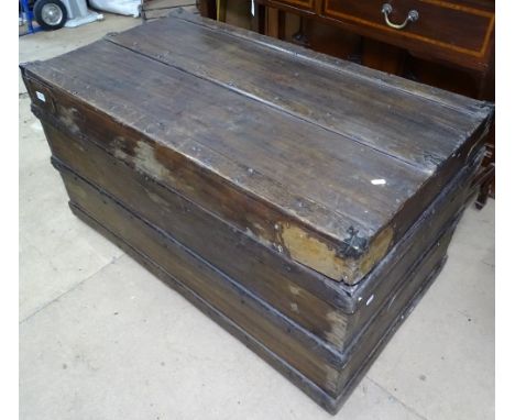 A 19th century military camphorwood travelling trunk with metal mounts, W109cm 