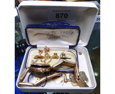 A lady's 9ct gold-cased wristwatch, a 9ct gold back and front locket and chain, 9ct gold studs etc 