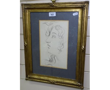 Pencil drawing, portrait study, gilt-framed, W37cm, unsigned 