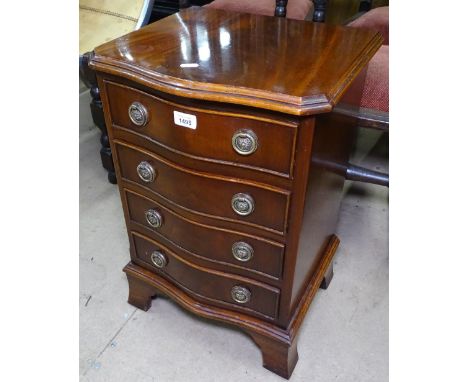 A small reproduction mahogany 4-drawer serpentine-front chest, on bracket feet, W41cm, H61cm 