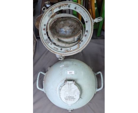 A Vintage gimballed ship's compass, diameter 19.5cm, in stand, with hood 