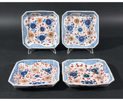 SET OF FOUR CHINESE IMARI SPOON DISHES, possibly 18th century, of canted square form with foliate decoration, 14.5cm (4)