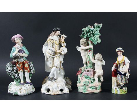 DERBY PATCH MARK CANDLESTICK, late 18th century, modelled as two cherubs by a tree, two baskets on the ground, incised N 8, h