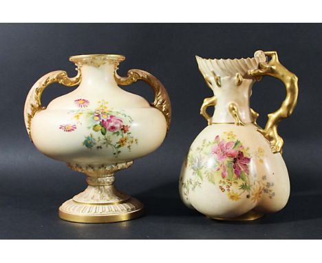 ROYAL WORCESTER BLUSH IVORY VASE, date code for 1903, shape 2032, painted with flowers, puce marks, height 22cm; together wit