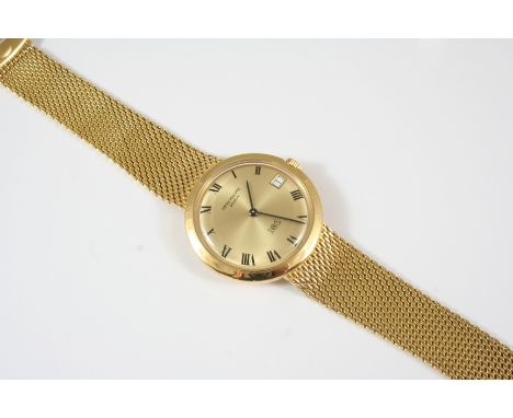A GENTLEMAN'S 18CT. GOLD AUTOMATIC WRISTWATCH BY PATEK PHILIPPE the champagne dial with black Roman numerals and IOS logo, th