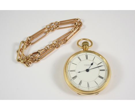 AN 18CT. GOLD CHRONOGRAPH POCKET WATCH BY T.R. RUSSELL, LIVERPOOL the signed white enamel dial with Roman numerals, inscribed