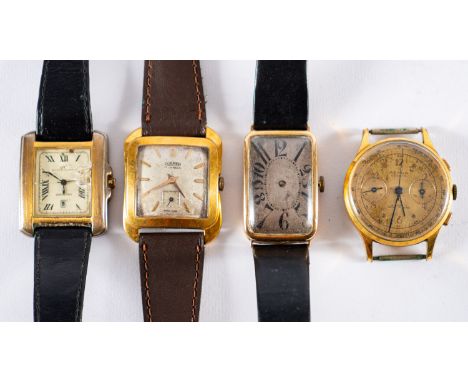 A Gentleman's 9ct gold wristwatch together with a gold-plated wrist watch by Romer, a gold-plated chronograph and one other g