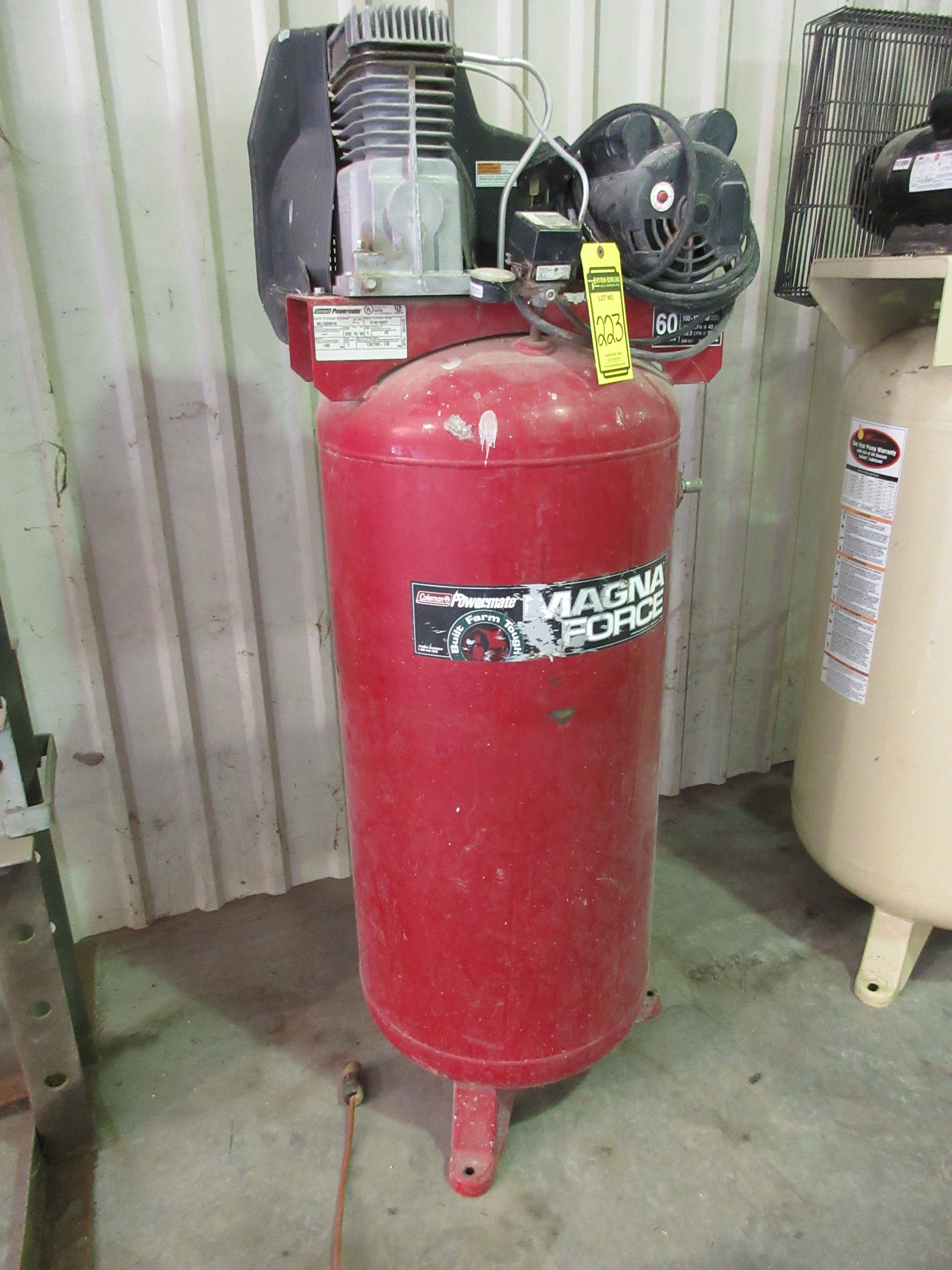 COLEMAN POWERMATE MODEL ML7006016 AIR COMPRESSOR, 60 GAL. TANK, 100130