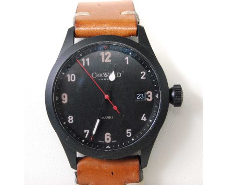 A Christopher Ward black ceramic on titanium(?) gent's quartz wristwatch, having a signed mark I dial with luminous Arabic nu