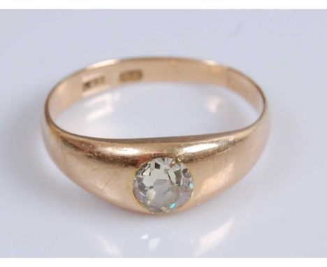 An 18ct yellow gold Gypsy set diamond ring, featuring a fancy light yellow Old Mine cut diamond, diamond dimensions approx 5.