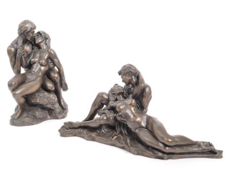 Heredities - Two contemporary bronze resin nude statue / figurines. Titled Look of Love &amp; Lovers. RC9, RCA4, made in Engl
