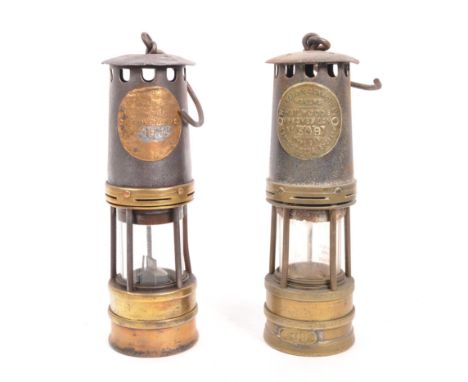 Hailwood &amp; Ackroyd - Two brass metal vintage 20th century safety miner's lamps. The protector lamp and lighting, no. 309.