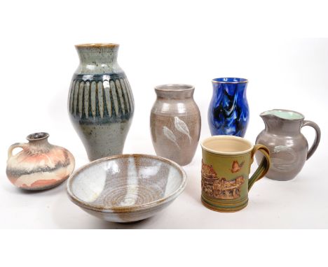 Wootton Courtenay / Clevedon - A collection of ceramic studio art pottery comprising of jug and vase by Clevedon pottery, and