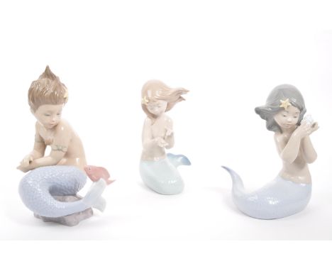 Nao - A collection of three 20th century vintage Spanish porcelain Nao figurines to include Little Mermaid with Fish 1352, Je