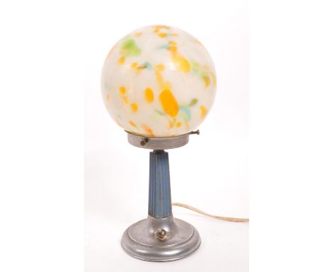 A 20th Century circa 1920s / 30s Art Deco glass tutti frutti dome table lamp raised on pillar support column with circular ba