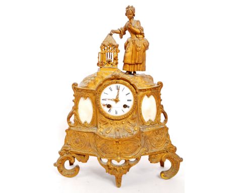 A 19th century French ormolu &amp; marble figural mantel clock. Parisian made mantel clock with Foy A Paris marked on the whi