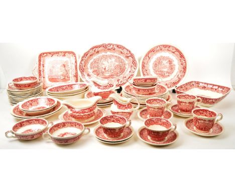 Masons - Early 20th Century - A collection of English Ironstone red Vista Masons dinner service, depicting estate country sce