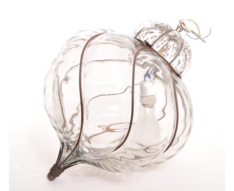 A mid 20th century hand blown Murano Venetian style glass ceiling light shade. Impressed into a metal wirework swirl terminat