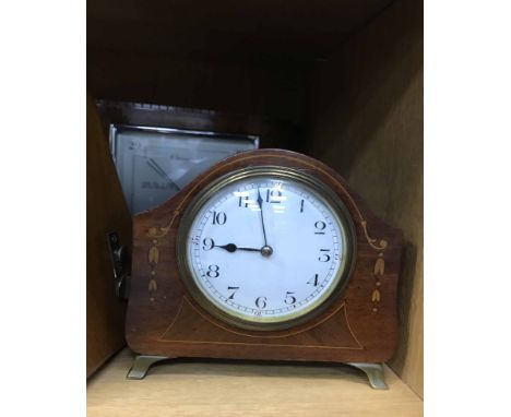 SMALL INLAID MANTLE CLOCKtogether with a barometer, camera and metronome