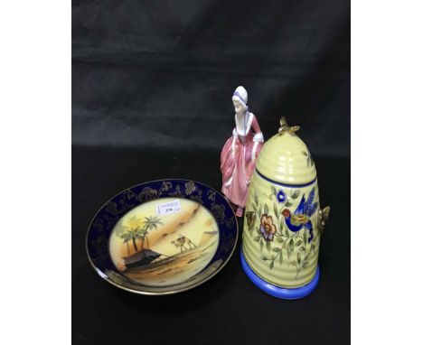PAIR OF EDWARDIAN RIBBON PLATESalso a comport, three dessert scene plates, Carlton ware dish and other minor ceramics