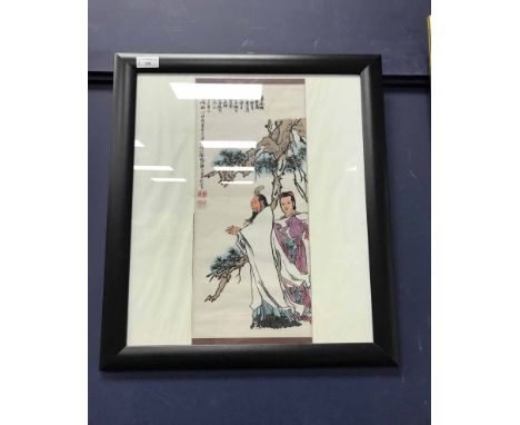 TWO CHINESE WATERCOLOURSand a Japanese woodcut print
