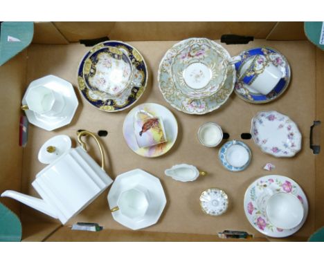 A mixed collection of items to include Royal Worcester game birds coffee can &amp; saucer, Spode Colonel miniature cup &amp; 