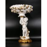Late 19th century James Shaw Longton porcelain comport, the fluted circular bowl encrusted with