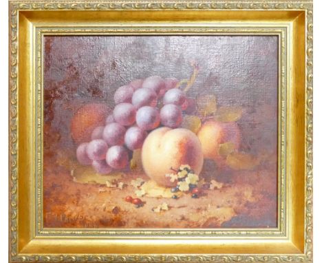 Frederick H. CHIVERS, (1881-1965). Oil painting on board of mixed fruit, dated 1935, 25cm x 30cm in gilt frame. Frederick Chi