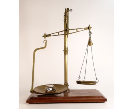 Vintage set of Brass W &amp; T Avery shop scales, height 51cm 