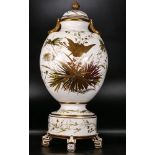 Late 19th century presumed Moore & Co Prestige Foleyian lidded vase decorated with crane &