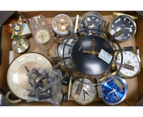 A collection of clocks and watches to include Presta alarm clock, Westclox, Bayard, Jock, Smiths, Rotary, watch straps, watch