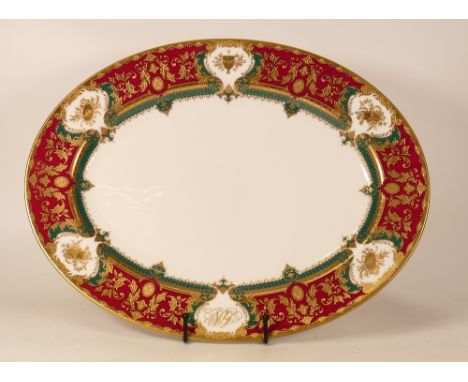 Large De Lamerie Fine Bone China heavily gilded Special Commission  with Personal Motif for AL Mirqab patterned Oval Platter,