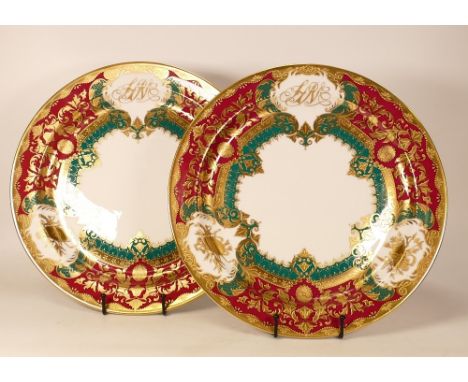 Two Large De Lamerie Fine Bone China heavily gilded Special Commission  for AL Mirqab with Personal Motif patterned  Circular