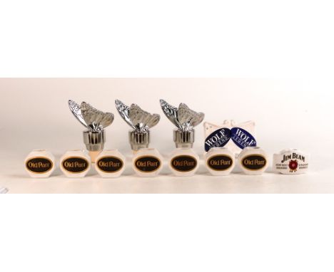 Wade collection of items to include Old Parr &amp; Jim Beam ceramic Advertising spirit pourer covers, large chromed butterfly