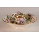 Coalport Coalbrookdale floral encrusted inkwell with hand painted insects and gilt highlights