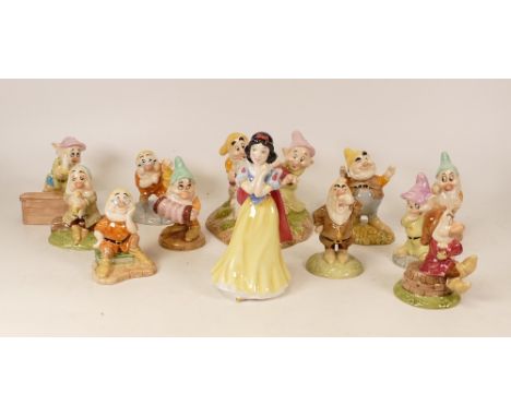 Royal Doulton Disney's "Snow White and the Seven Dwarfs", limited edition set 974/2000, with a certificate; together with fur