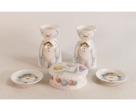 Two Royal Doulton Snowman egg cups &amp; saucers together with lidded box (3) 