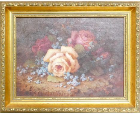 Frederick H. CHIVERS, (1881-1965). Oil painting on canvas of mixed poppies, dated 1931, 22.5cm x 30cm in gilt frame. Frederic