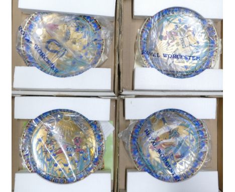 Four Boxed Royal Worcester Legends of the Nile Plates to include Tutankhamun and His Queen, Tutankhamun at the Hunt, Tutankha