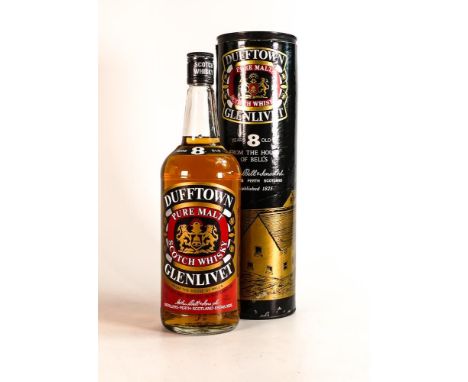 1 litre bottle of Dufftown Glenlivet 8-year 75 proof pure malt Scotch Whisky 