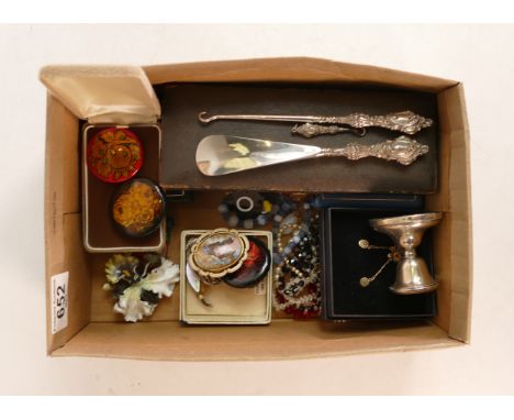 Interesting job lot of costume jewellery including silver together with silver candlestick &amp; cased filled silver button h