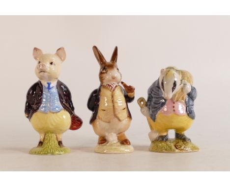 A collection of Beswick Beatrix Potter Bp3 Figure Mauve Jacket Pigling Bland, Mauve Jacket Benjamin Bunny ( pipe out) &amp; T